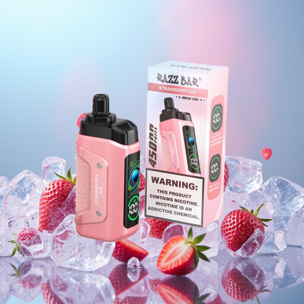 Razz Bar 45000 Puffs Disposable Vape Jahoda Ľadová, 1.0 Ohm Mesh Coil, Typ-C