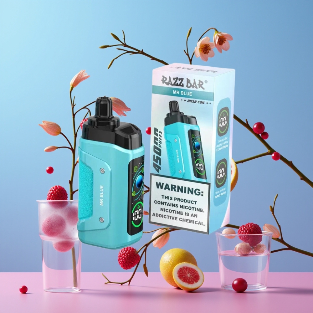 Razz Bar 45000 Puffs Disposable Vape Pán Modrý, 1.0 Ohm Mesh, Typ-C, 20 mg/ml