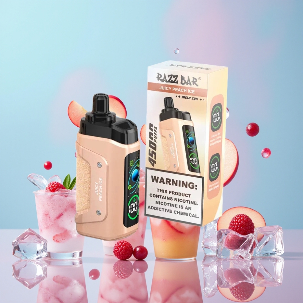 Razz Bar 45000 Puffs Disposable Vape Šťavnatá Broskyňa Ľadová, 1.0 Ohm Mesh Coil, Typ-C