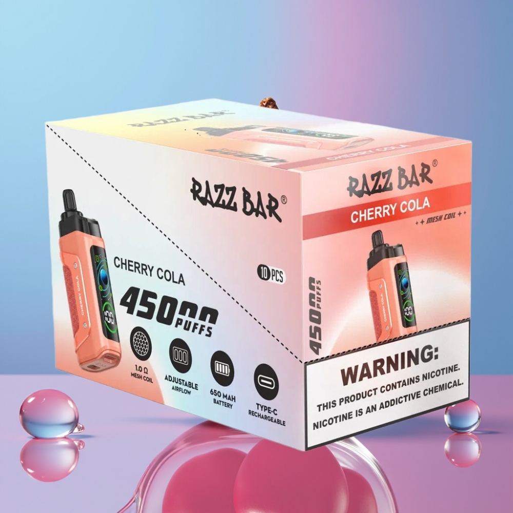 Razz Bar 45000 Puffs Disposable Vape Čerešňová Kola, 1.0 Ohm Mesh, Typ-C, 20 mg/ml
