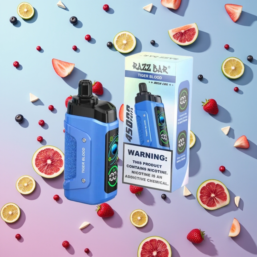 Razz Bar 45000 Puffs Tiger Blood – 1.0 Ohm Mesh, Nastaviteľný prietok vzduchu, Typ-C