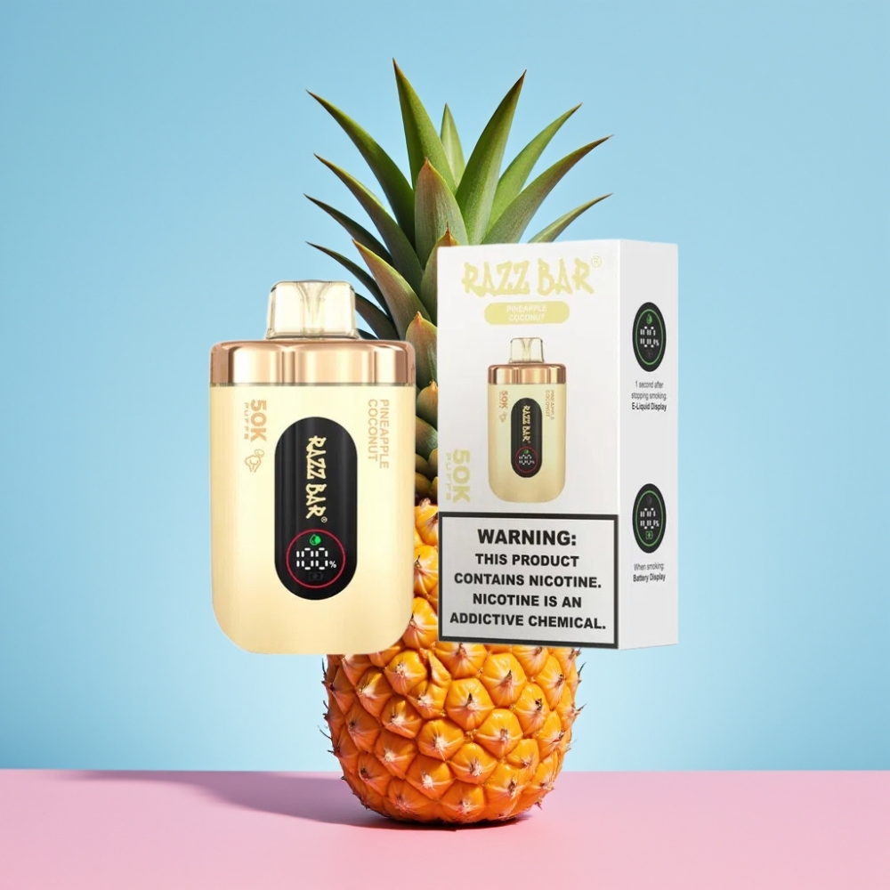 Razz Bar 50K Puffs Disposable Vape Ananás Kokos 50K Puffs 1.0 Ohm Mesh 650mAh Type-C Razz Bar 50K Puffs Disposable Vape Ananás Kokos 50K Puffs 1.0 Ohm Mesh 650mAh Type-C