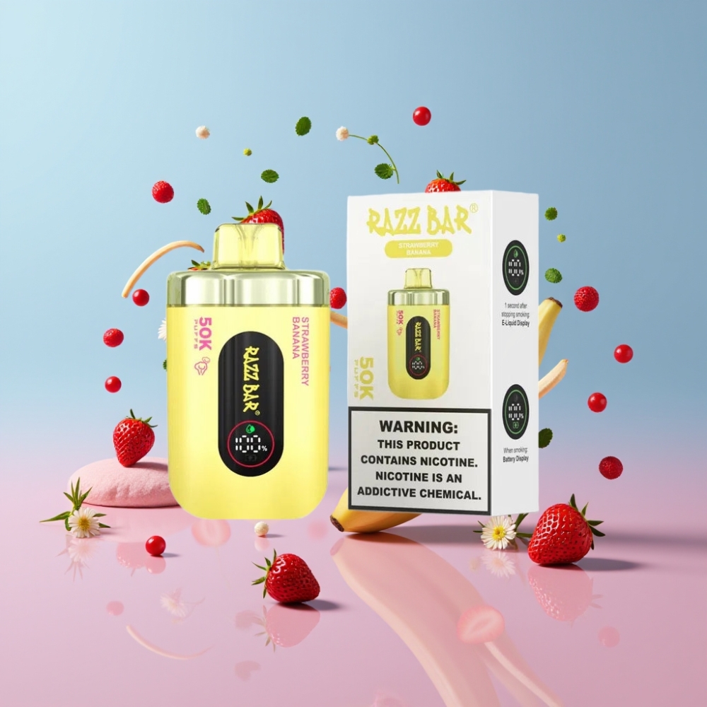 Razz Bar 50K Puffs Disposable Vape Jahoda Banán a Malina, 50000 Puffs, 1.0 Ohm, 650mAh Razz Bar 50K Puffs Disposable Vape Jahoda Banán a Malina, 50000 Puffs, 1.0 Ohm, 650mAh