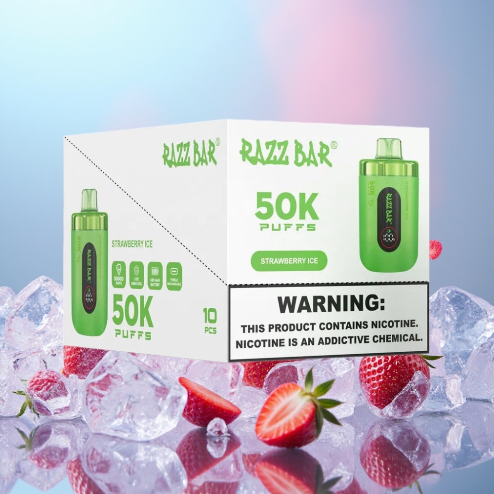 Razz Bar 50K Puffs Disposable Vape Jahodový ľad 1.0 Ohm Mesh Coil 650 Mah 2% Nicotine