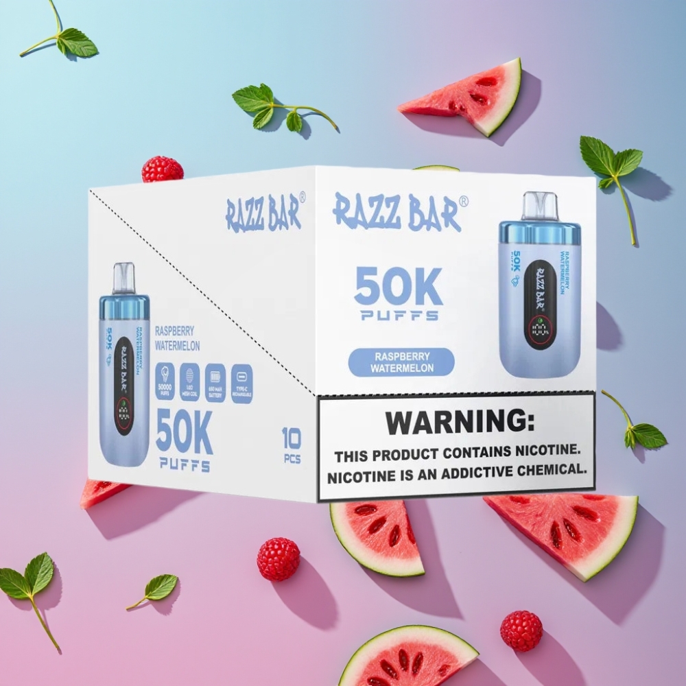 Razz Bar 50K Puffs Disposable Vape Malina Vodný melón 50K Puffs 1.0 Ohm Mesh 2% Nicotine