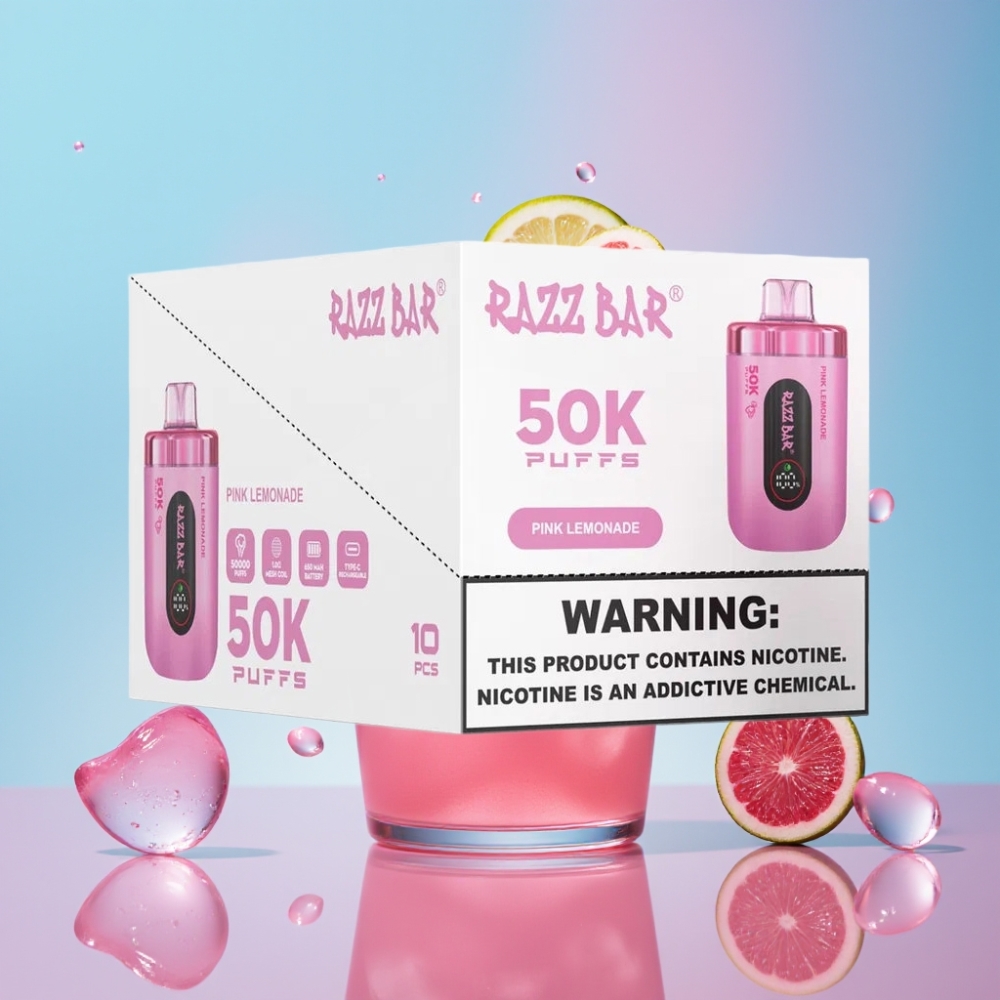 Razz Bar 50K Puffs Disposable Vape Ružová Limonáda 50000 Puffs 1.0 Ohm Mesh 650mAh
