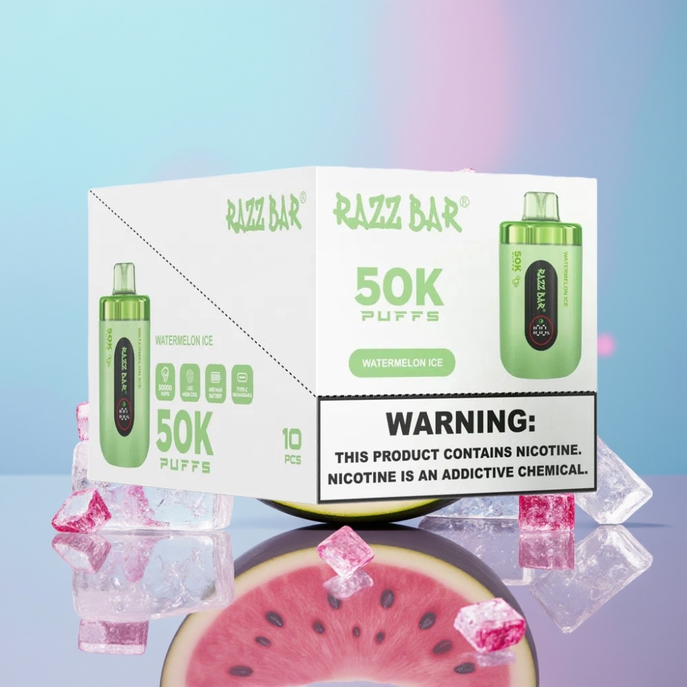 Razz Bar 50K Puffs Disposable Vape Vodný melón Ice 50000 Puffs 1.0 Ohm Mesh 650mAh