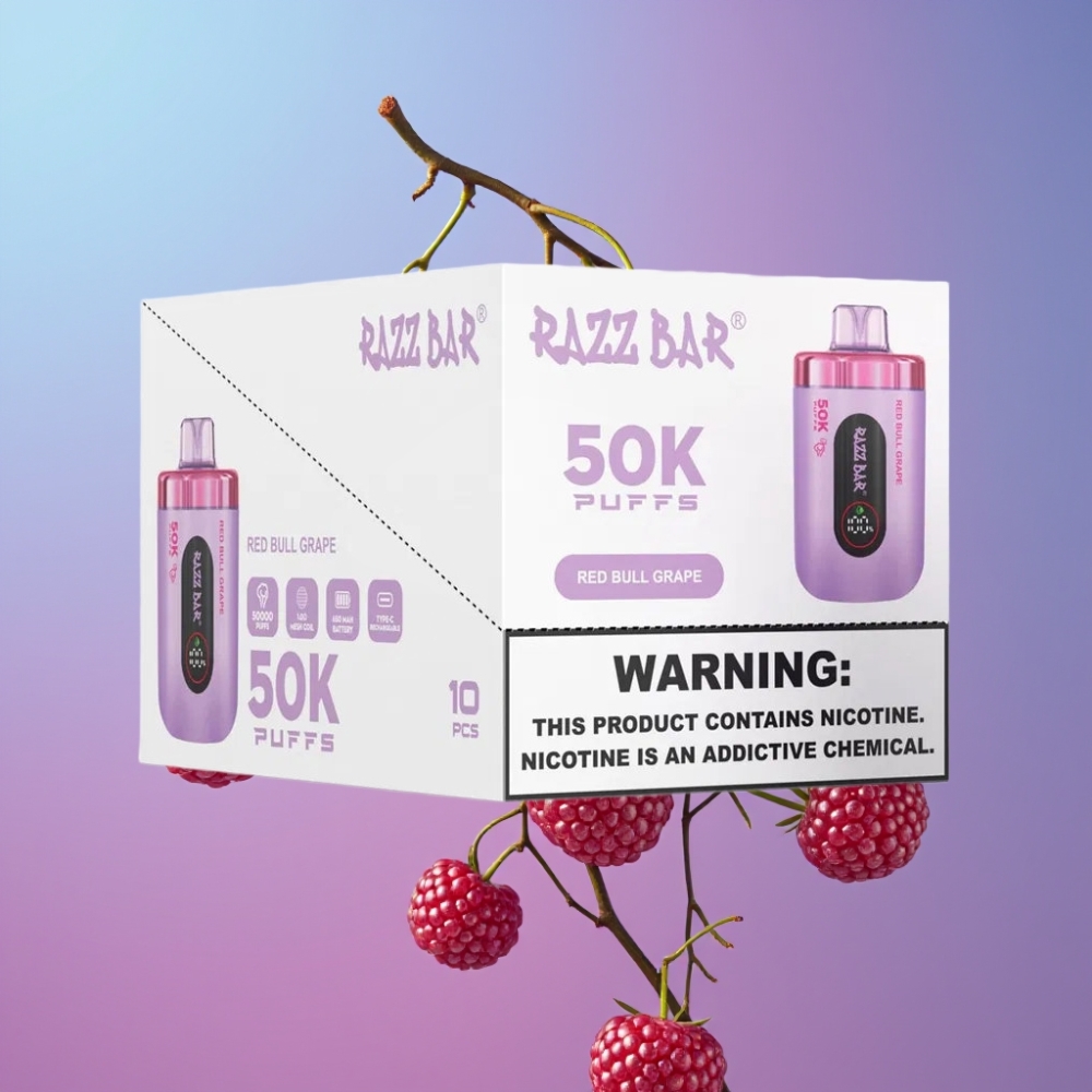Razz Bar 50K Puffs Disposable Vape Červený Bull Hroznový 50000 Puffs 1.0 Ohm Mesh 650mAh