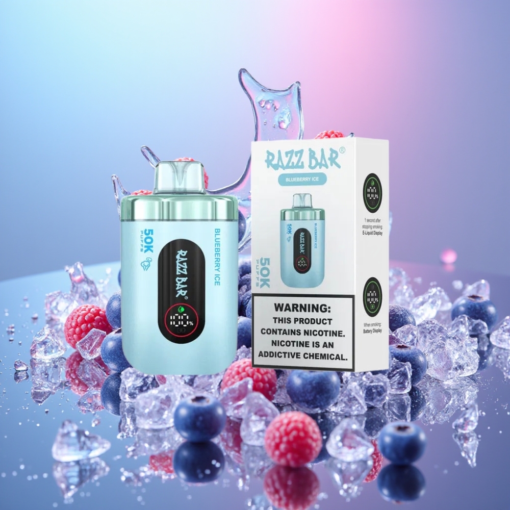 Razz Bar 50K Puffs Disposable Vape Čučoriedkový ľad 50000 Puffs 1.0 Ohm Mesh Coil 650mAh Razz Bar 50K Puffs Disposable Vape Čučoriedkový ľad 50000 Puffs 1.0 Ohm Mesh Coil 650mAh