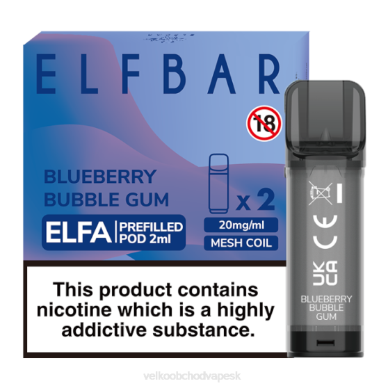 Vape Jednorázové Bez Nikotinu RHNN333 | ELFBAR Elfa čučoriedková žuvačka naplnená tobolka - 2 ml - 20 mg (2 balenia)